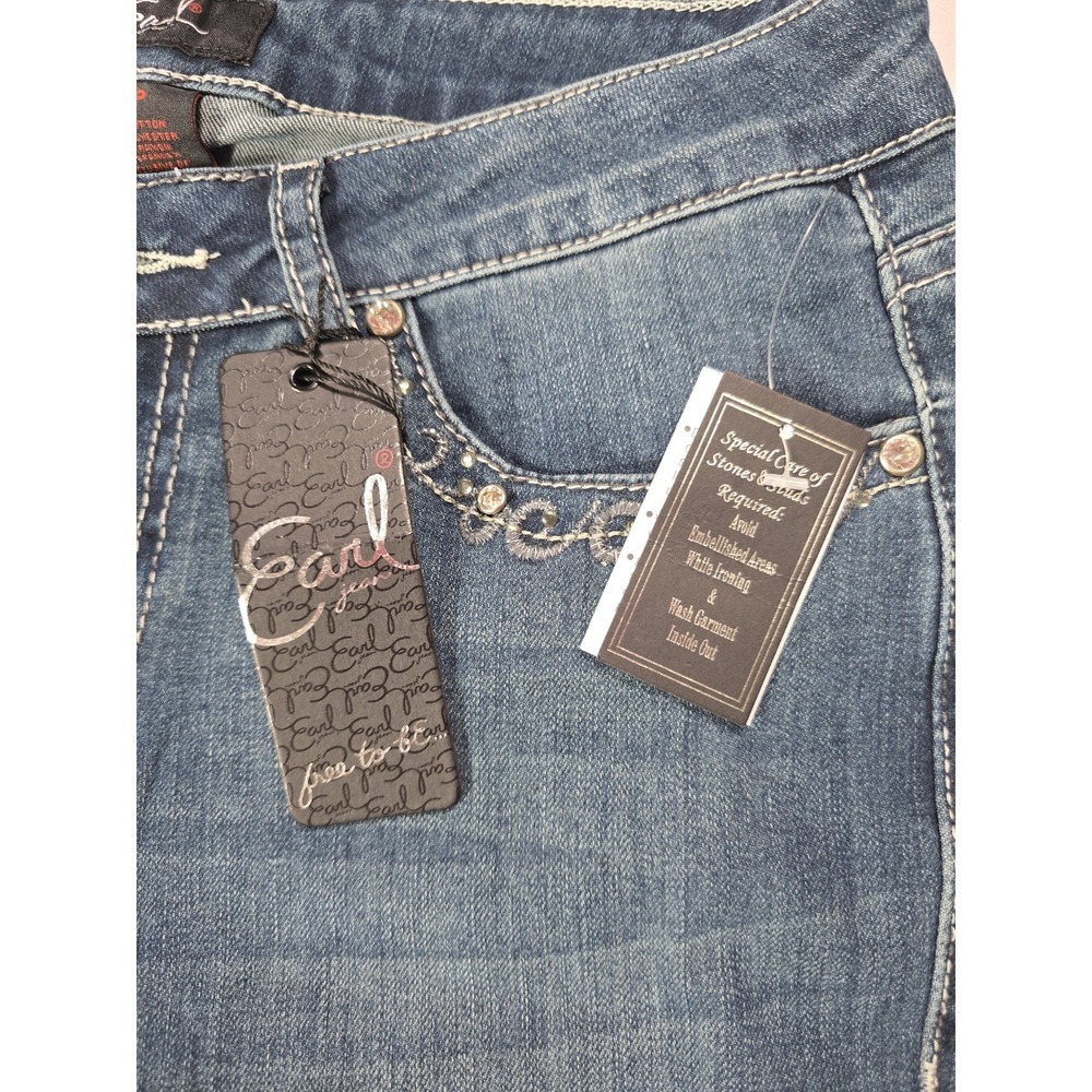 Y2K Earl Jean Capri Jeans Women's 8P Rhinestone Embellished Denim McBling - Picture 9 of 11